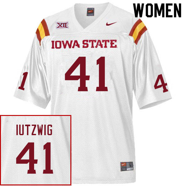 Women #41 Drew Iutzwig Iowa State Cyclones College Football Jerseys Sale-White - Click Image to Close